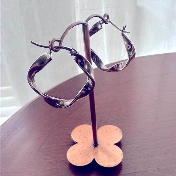 Sterling Silver 925 Twisted Hoop Earring - Picture 2 of 14